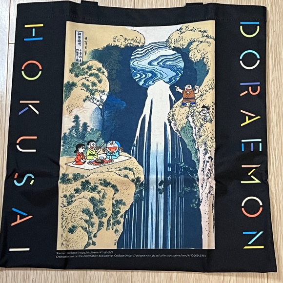 Waraku Doraemon Hokusai Ukiyoe Tote Bag - Picture 1 of 6